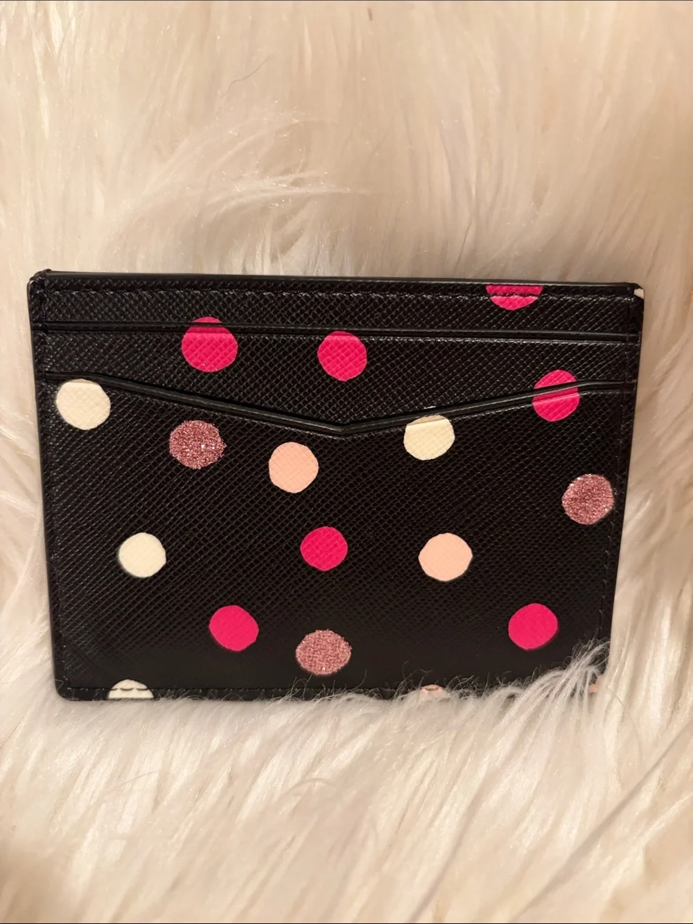 Kate Spade New York Black Polka Dot Card Holder with Pink Accents - Picture 4 of 7